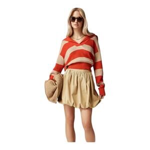 J crew skirt women's size 8 tan coastal khaki mini bubble hem cotton snap button